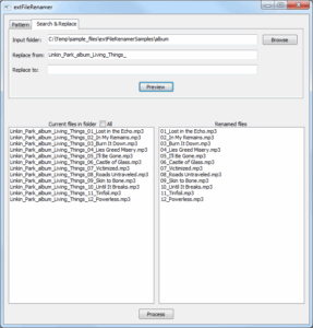 extFileRenamer screenshot (search & replace #2)