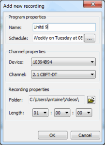 HDHomeRun Tv Dump - New Scheduled Recording