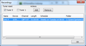HDHomeRun Tv Dump - Scheduled Recording List